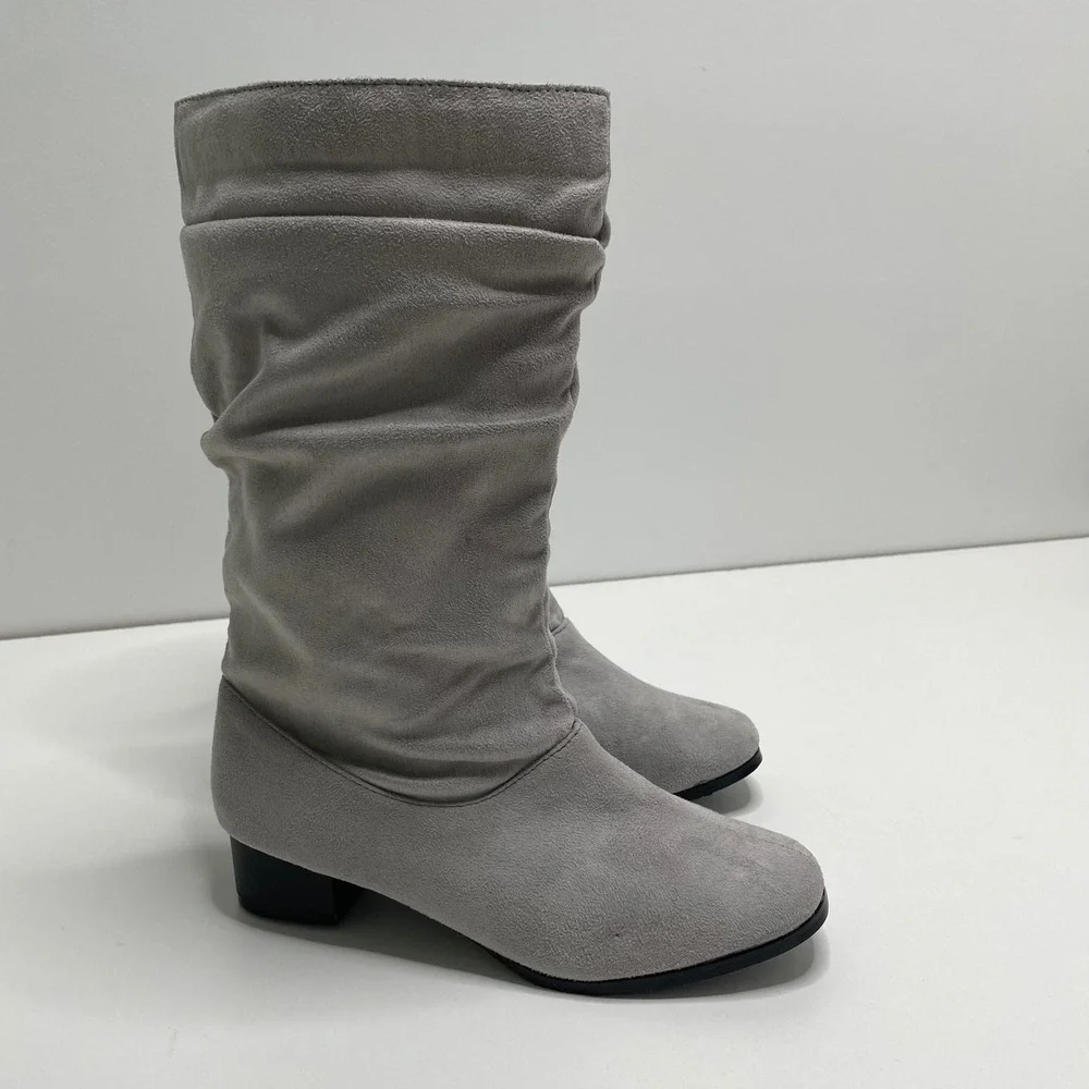 Classique Womens Grey Faux Suede Slouch Mid-Calf Boots Block Heel 9M Cowgirl
